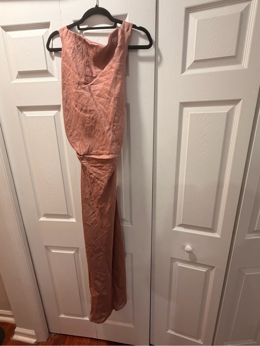 One-Shoulder Linen Blend Dress in Dusty Rose - Picture 8 of 8